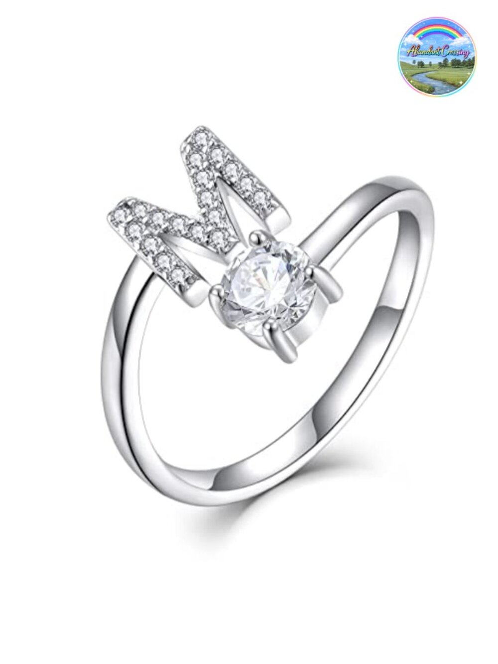 925 Sterling Silver Initial Ring Adjustable Size 7 AAA CZ
